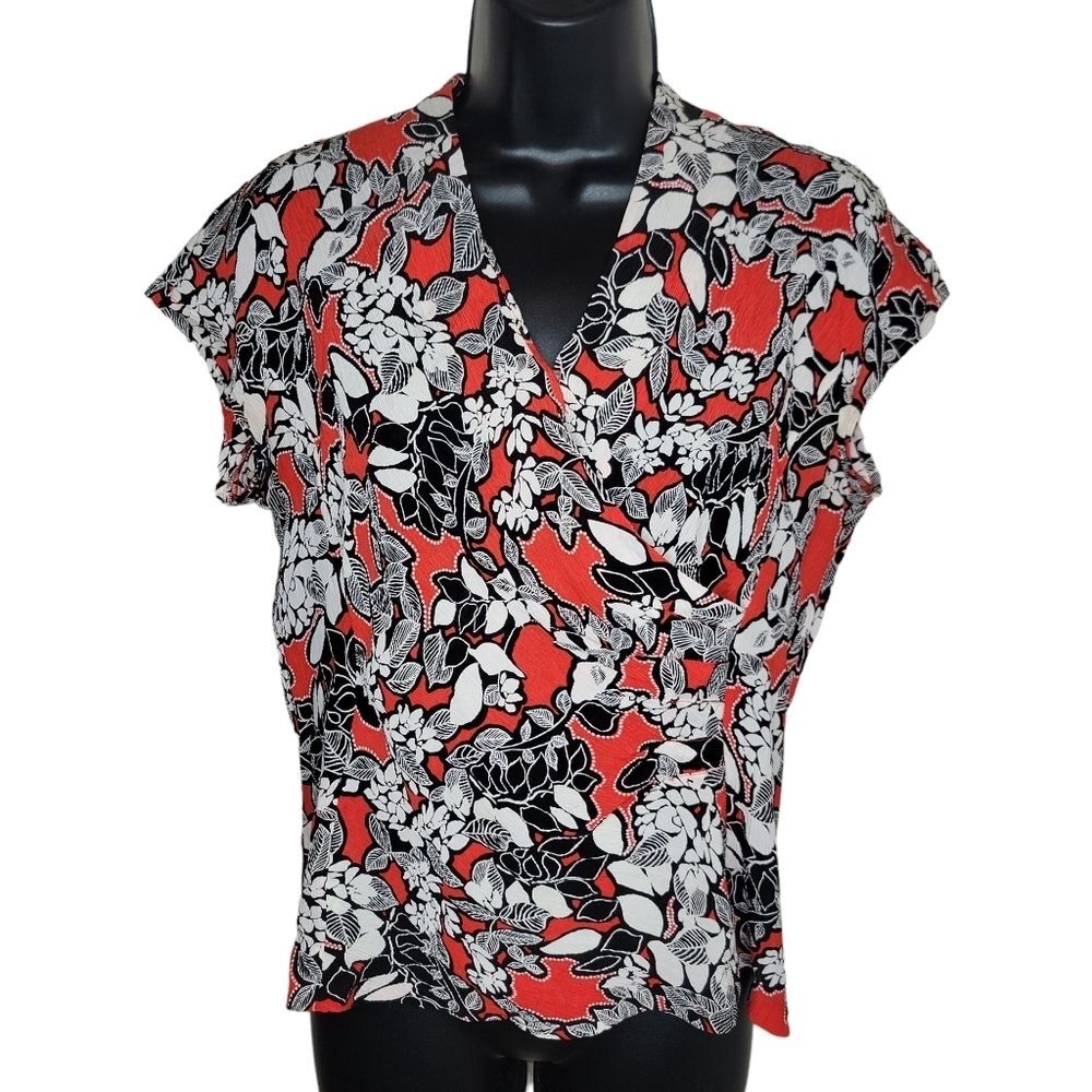 Talbots Pure Silk Floral Faux Wrap top blouse size 8
